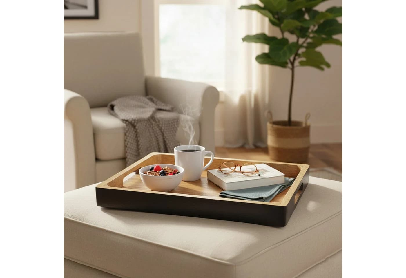 Macosa Home Dekotablett Mangoholz Braun Schwarz mit Griffen - Bild 4
