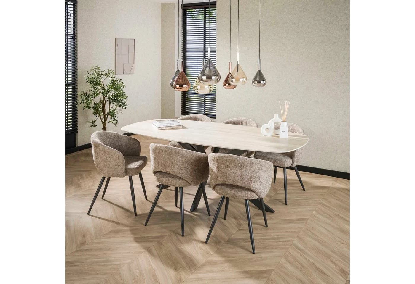 Vintagehaus Esstisch Romano Retro Travertin Keramik Spider-Gestell