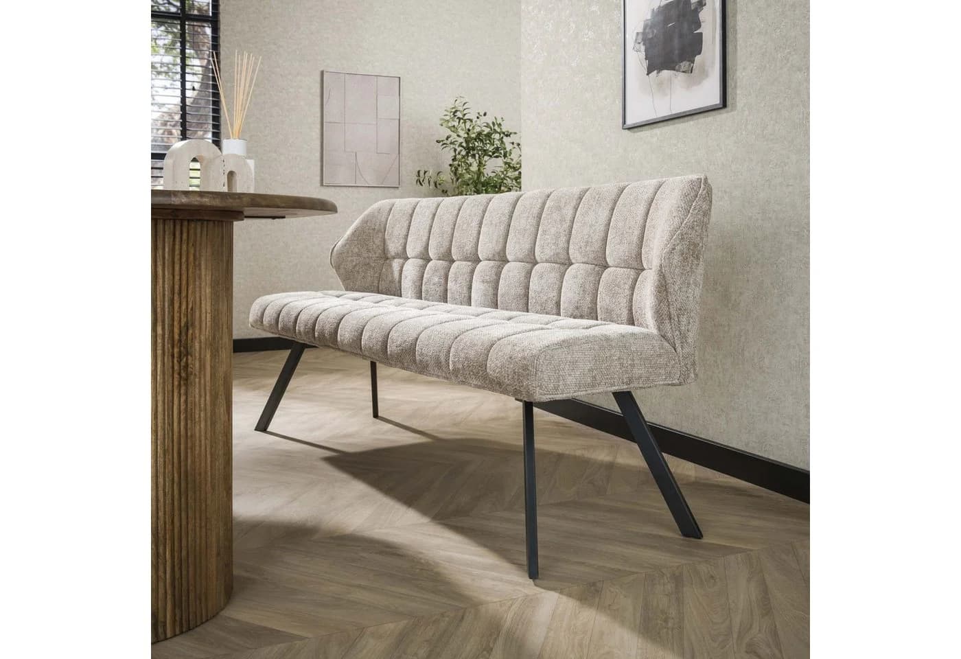 Vintagehaus Polsterbank Esstischbank Raster Samt Industrial
