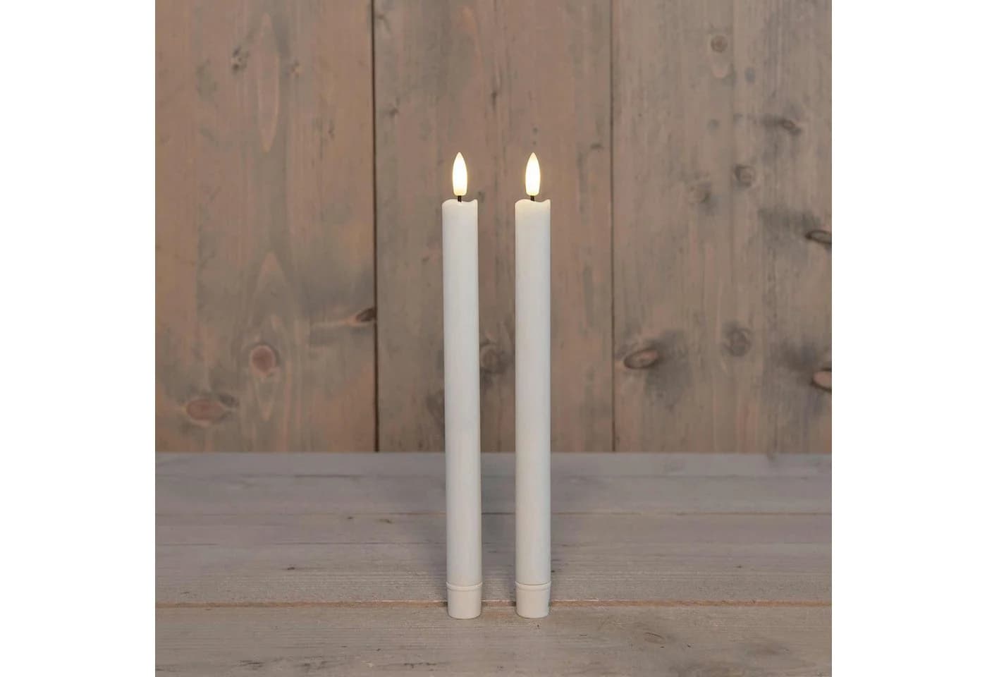 Coen Bakker Deco BV LED-Stabkerzen Set Weiß 26cm Timer 3D Flamme