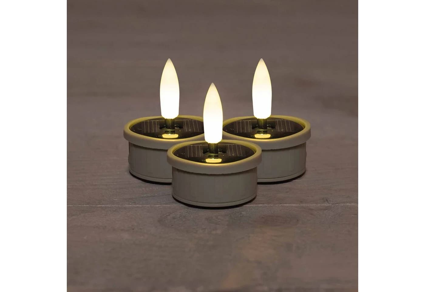 Coen Bakker Deco BV Solar-Teelichter 3er Set Beige mit 3D-Flamme