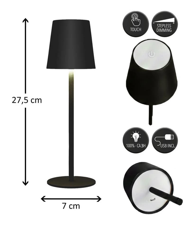 Coen Bakker Deco BV LED Tischleuchte Touch Dimmbar Akku IP44 Schwarz - Bild 4