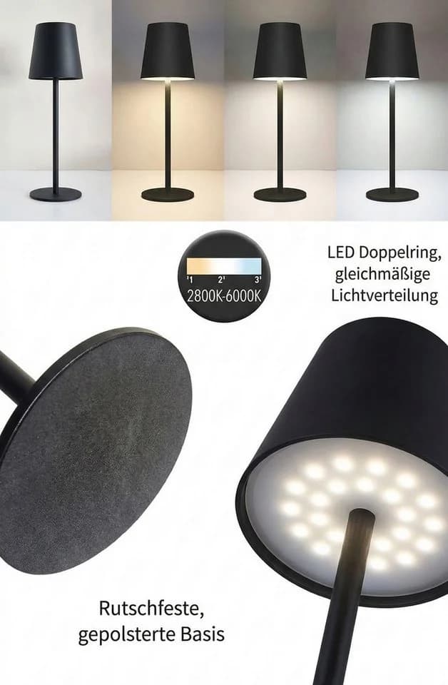 Coen Bakker Deco BV LED Tischlampe Touch Dimmbar Akku IP44 Weiß - Bild 4