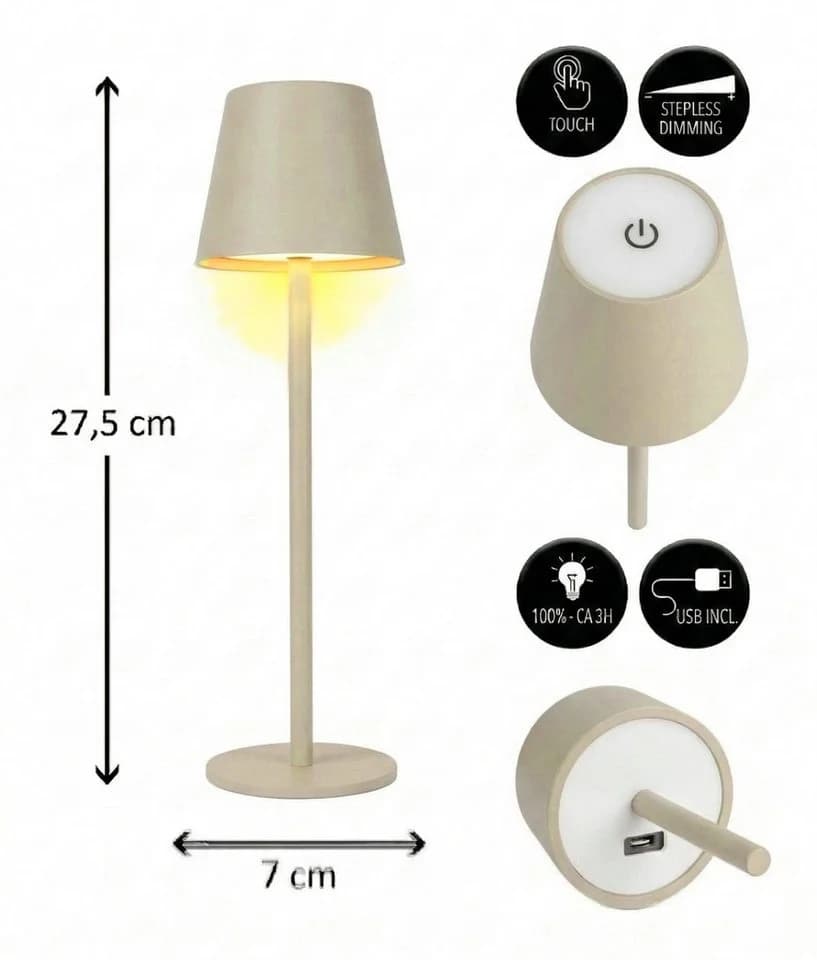 Coen Bakker Deco BV LED Tischlampe Touch Dimmbar Akku IP44 Sand - Bild 5