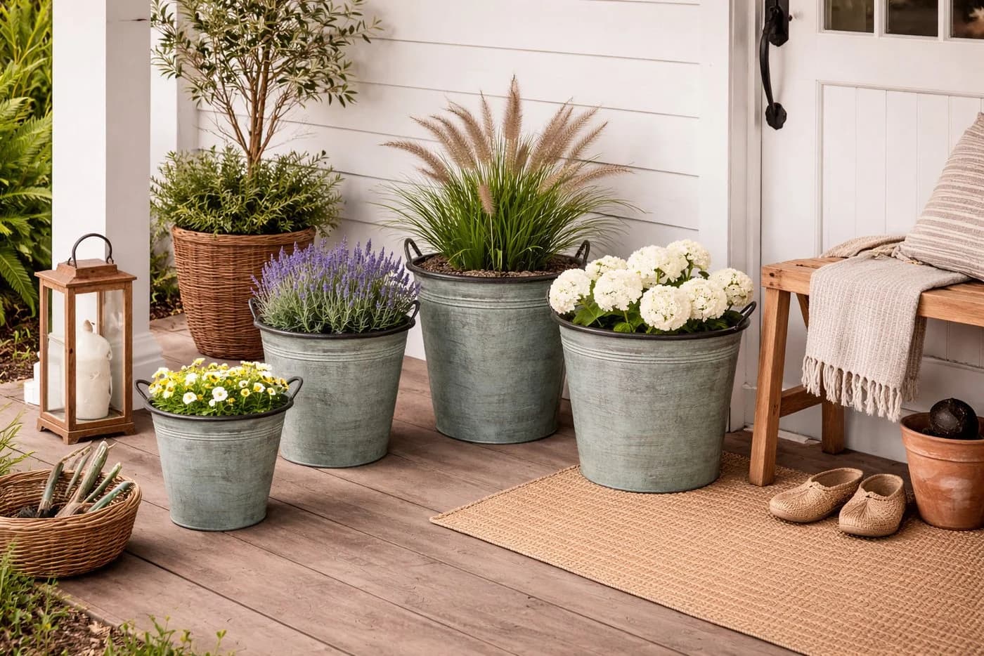 finehomegarden Pflanzkübel Eimer mit Griff Metall Grün Antik - Bild 4