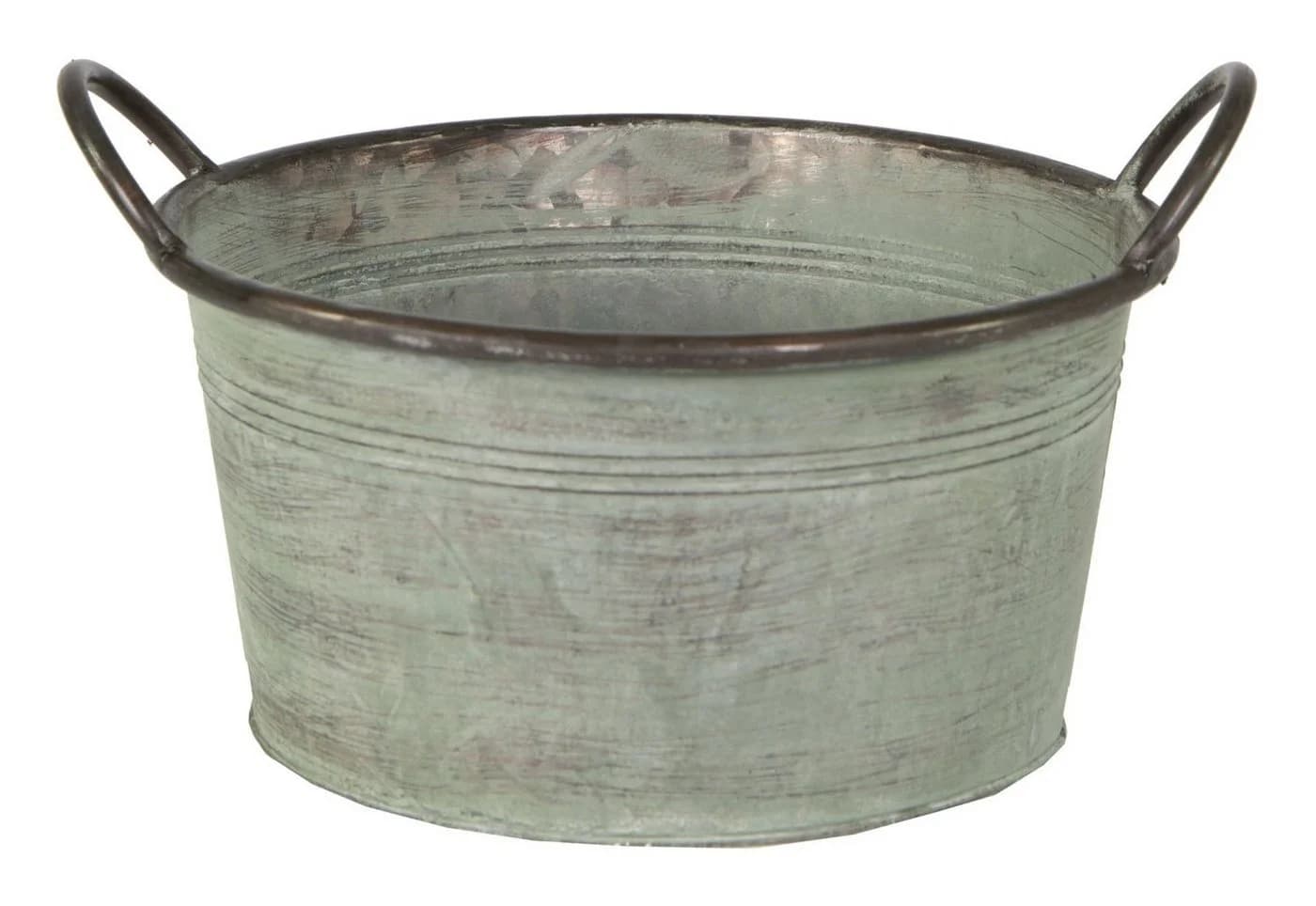finehomegarden Pflanzschale mit Griff Metall Grün antik Ø41cm - Bild 2