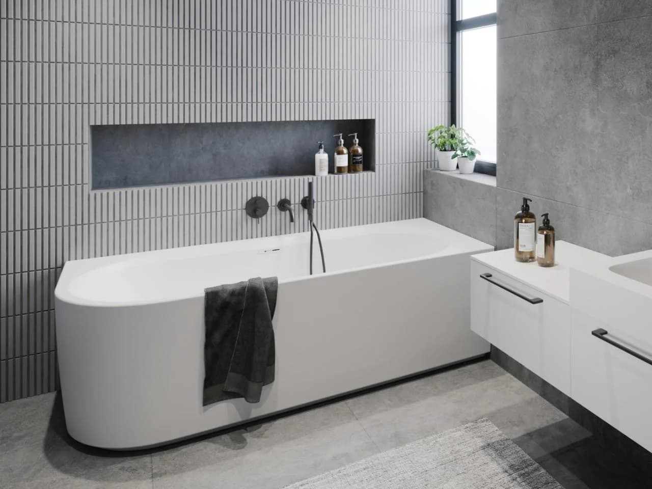 Riho Desire Corner Badewanne 184x84 cm seidenmatt weiß mit LED