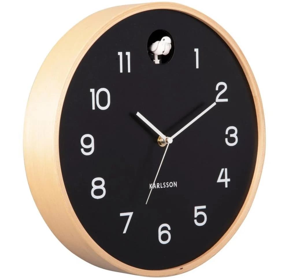 Karlsson Wanduhr Natural Cuckoo Birkenholz Schwarz