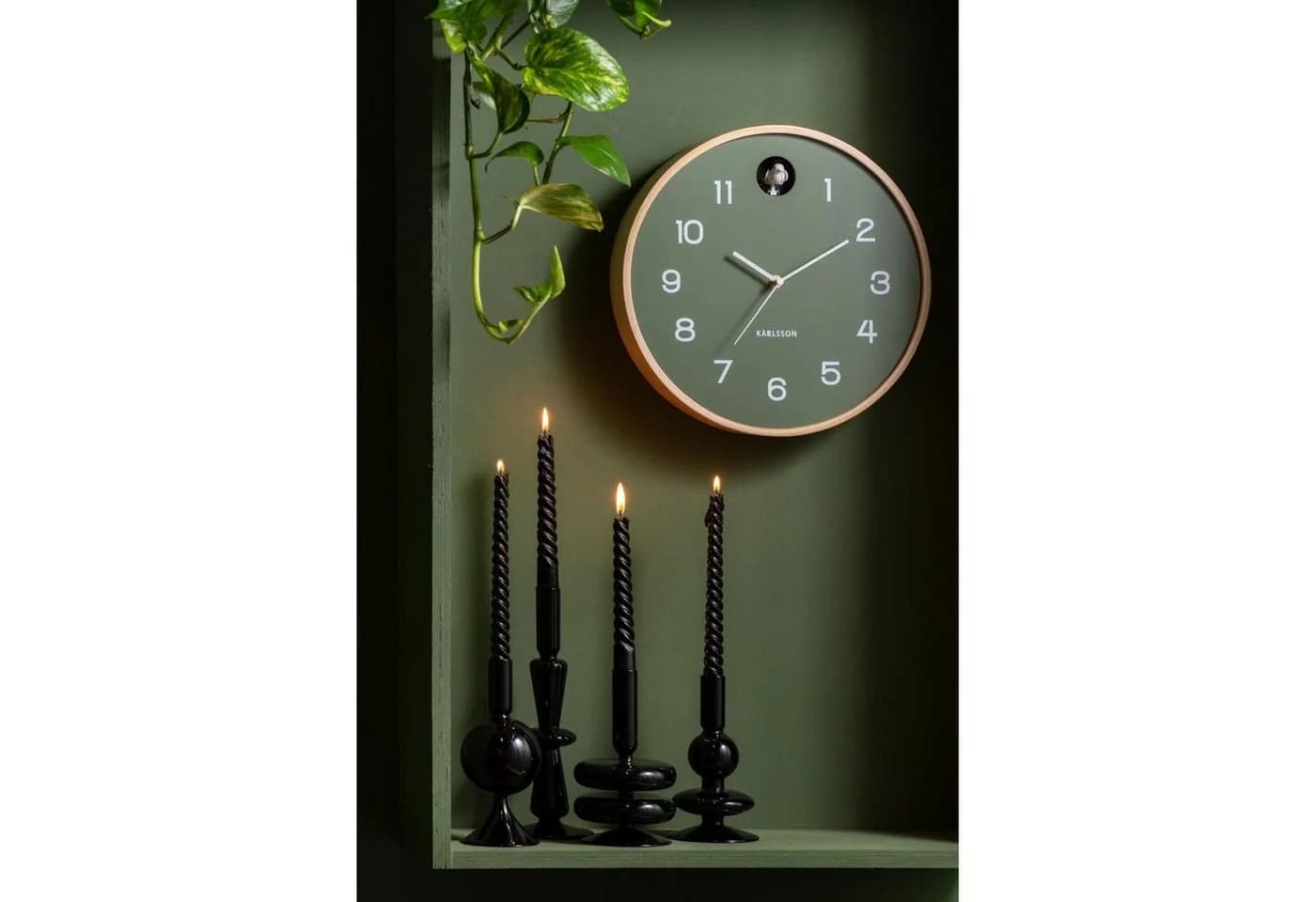 Karlsson Wanduhr Natural Cuckoo Birch Wood Jungle Green - Bild 4