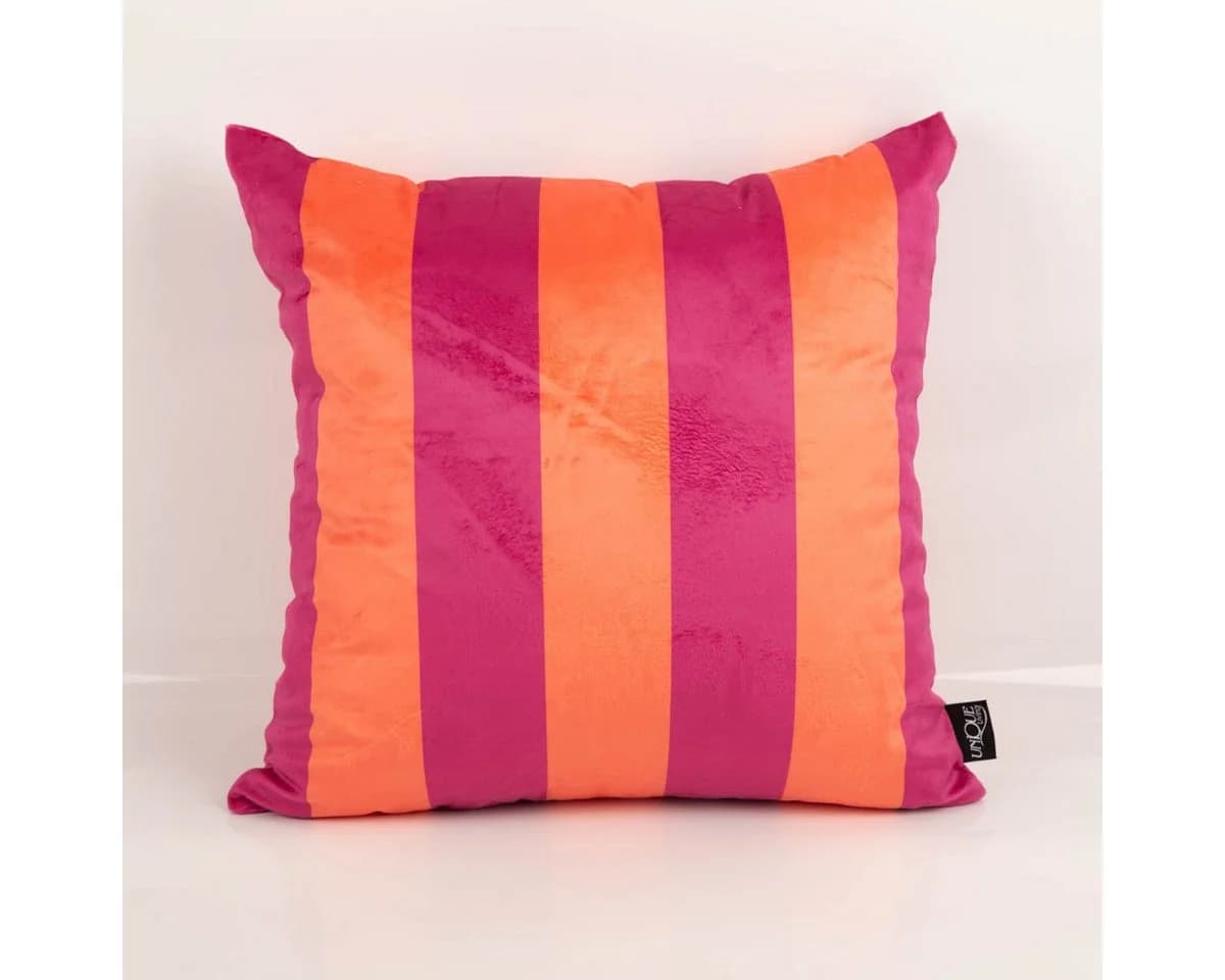 SCHÖNER LEBEN. Dekokissen Samtkissen Kissenhülle Streifen Orange Pink