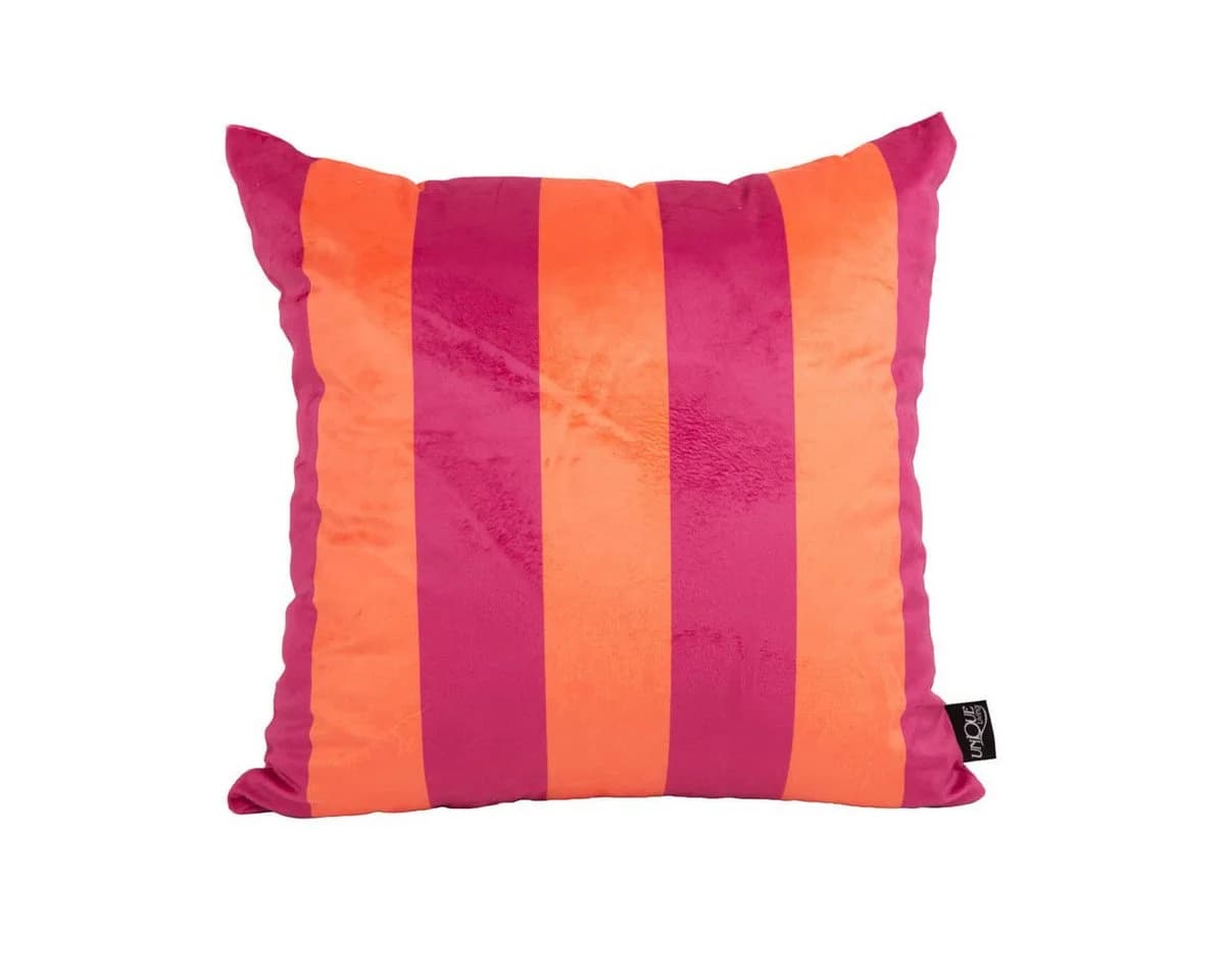 SCHÖNER LEBEN. Dekokissen Samtkissen Kissenhülle Streifen Orange Pink - Bild 2