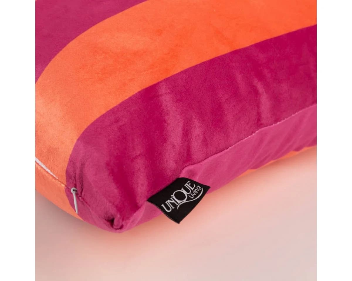 SCHÖNER LEBEN. Dekokissen Samtkissen Kissenhülle Streifen Orange Pink - Bild 3