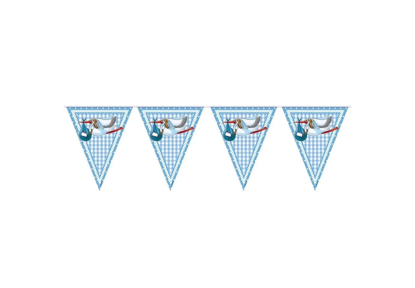 Folat Wimpelkette Storch Baby blau 10m Partydeko