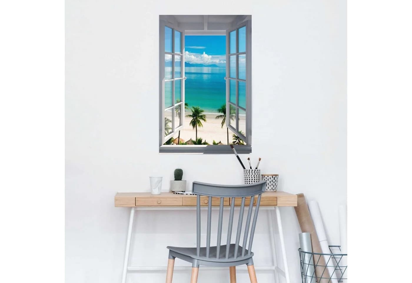 Reinders Poster Fenster zum Strand Blau Maxi Wanddekoration