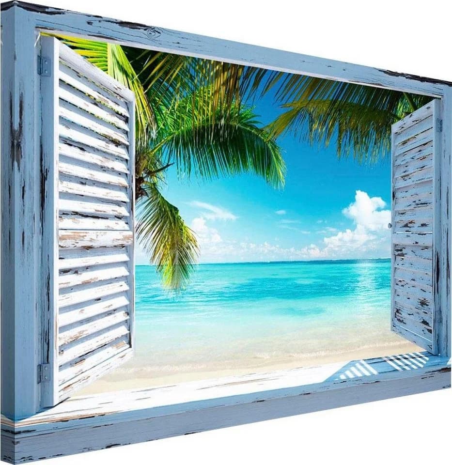 REINDERS Wandbild Strandfenster Blau 118x70 cm - Bild 3