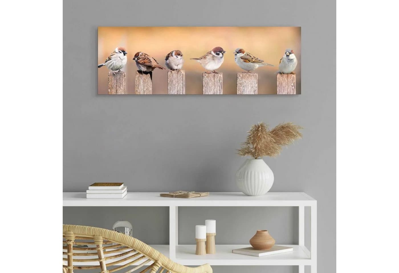 REINDERS Holzbild Deco Panel 30x90 Bird Family Braun Grau