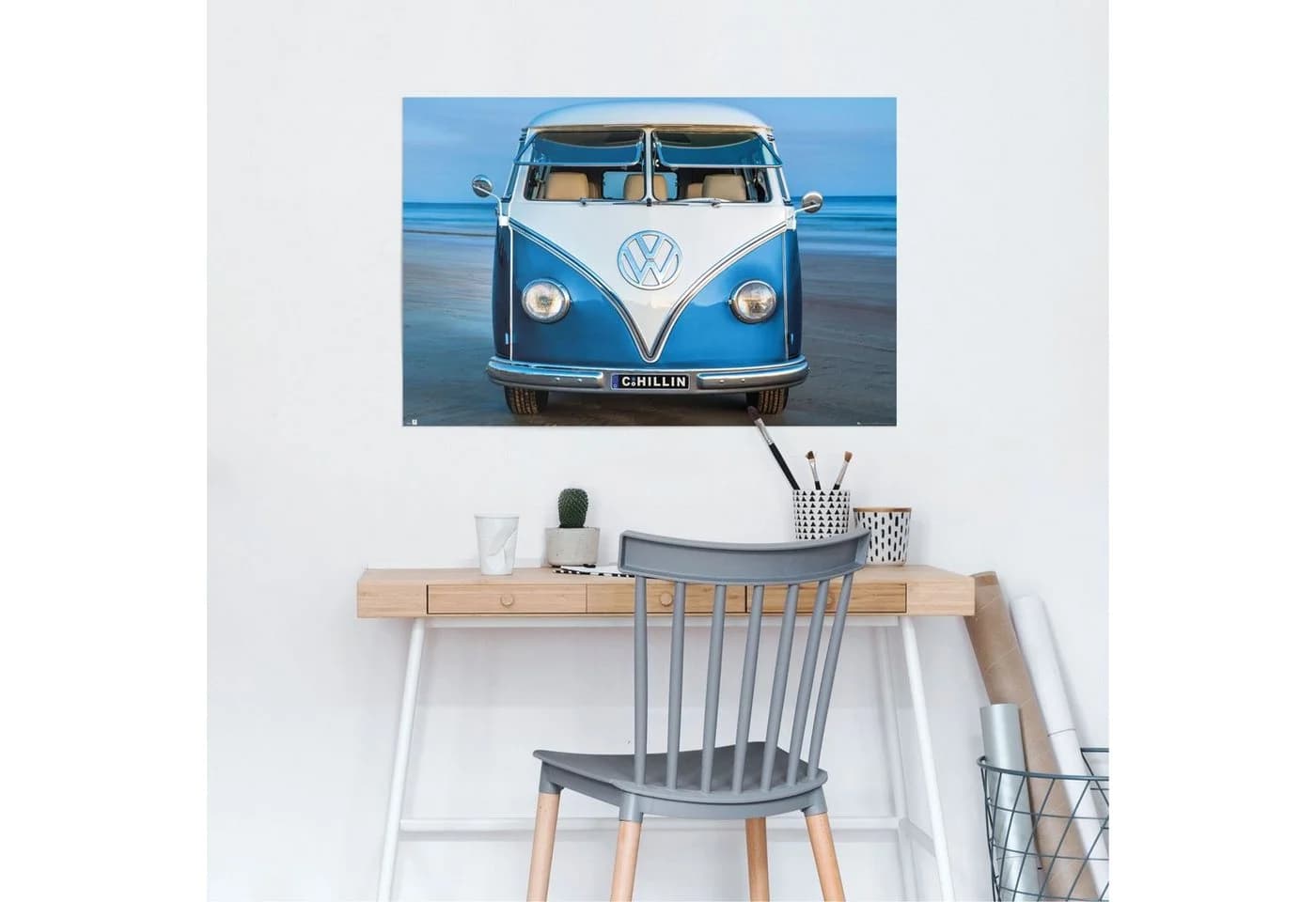 Reinders Poster Volkswagen Bulli Blau Brendan Ray Retro