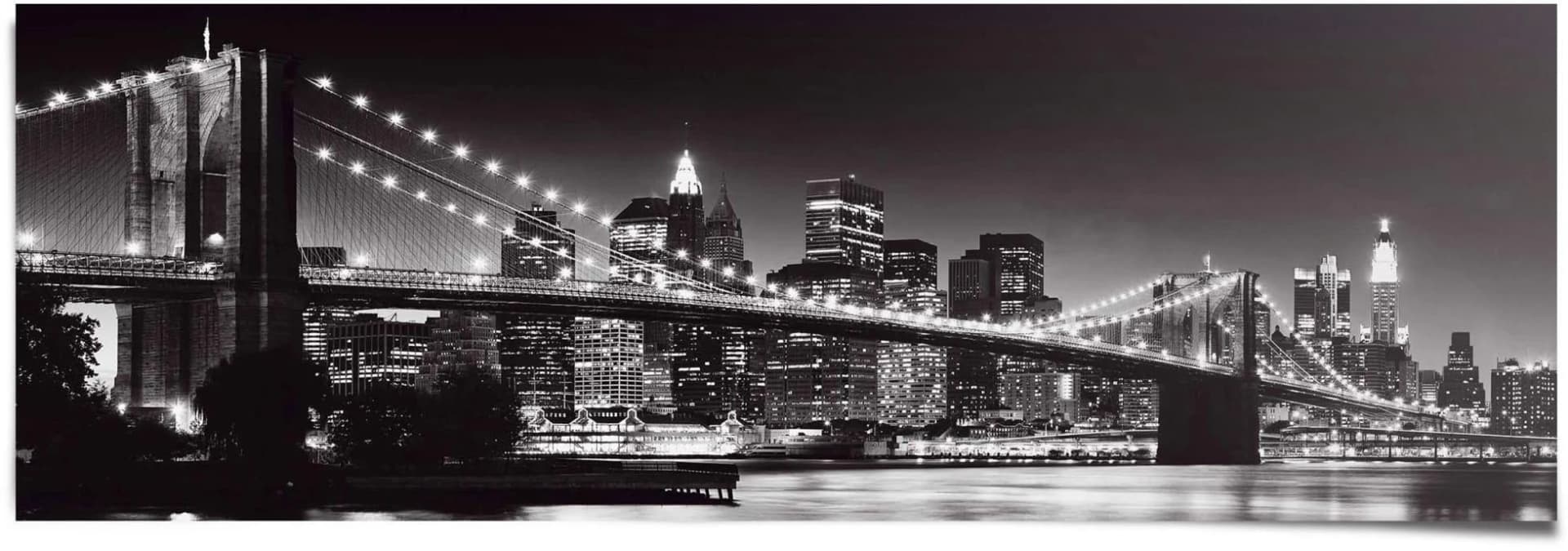 REINDERS Poster New York Brooklyn Bridge Schwarz Panorama