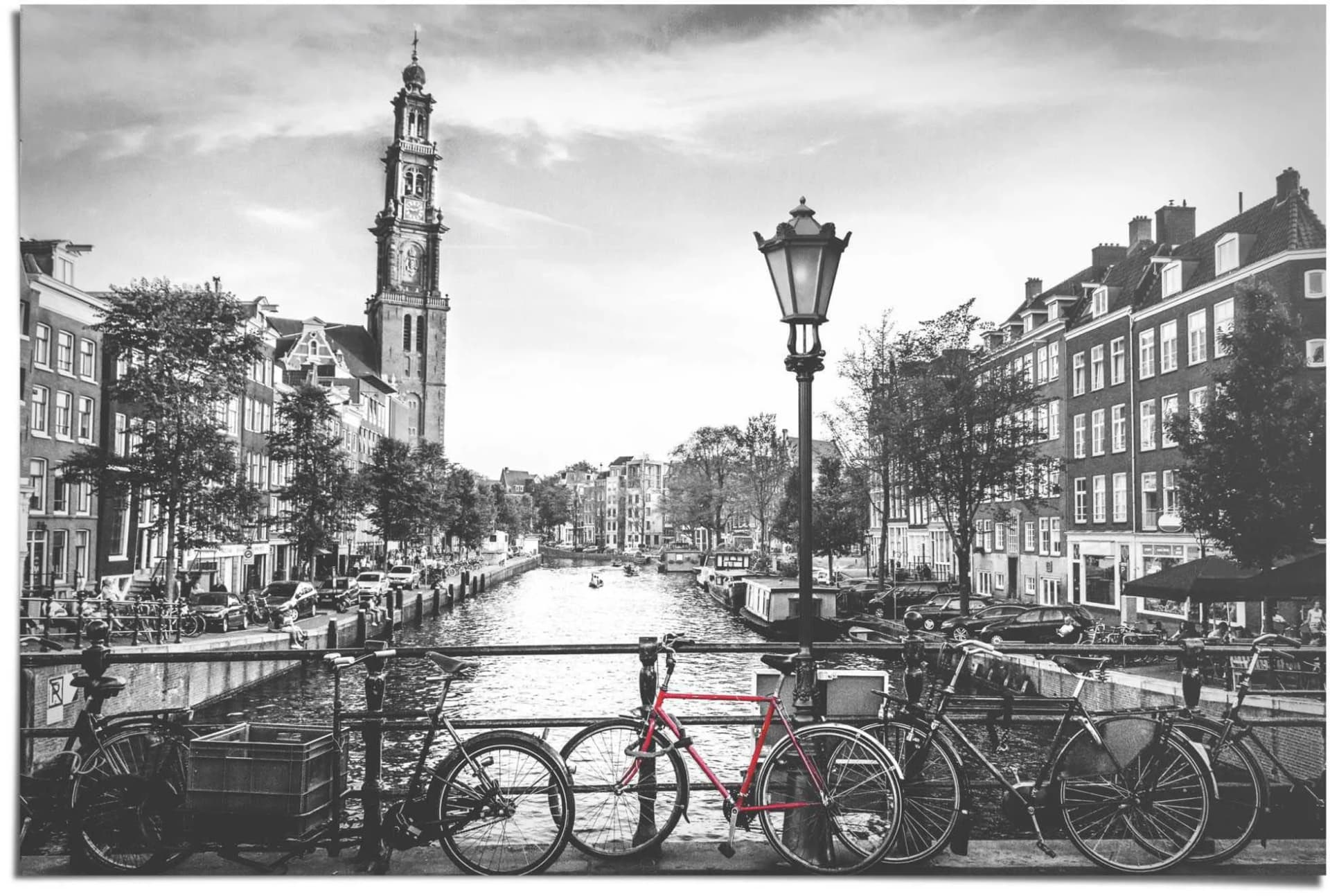 Poster REINDERS Grachten von Amsterdam Schwarz-Weiß