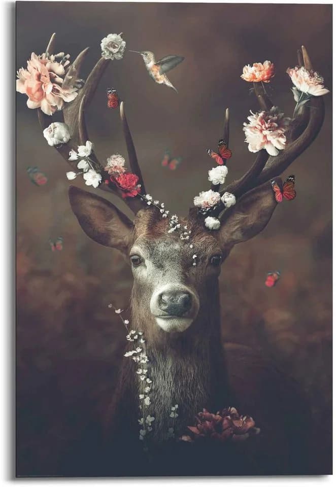 REINDERS Wandbild Hirsch Romantisch Braun 60x90 cm