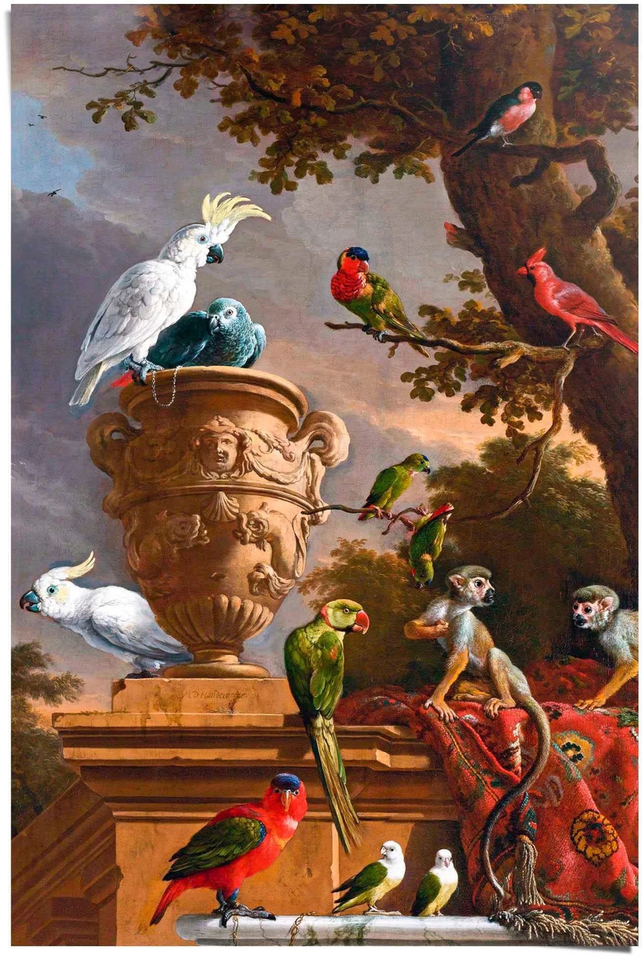 Poster REINDERS "De Menagerie - Melchior d'Hondecoeter" Bunt