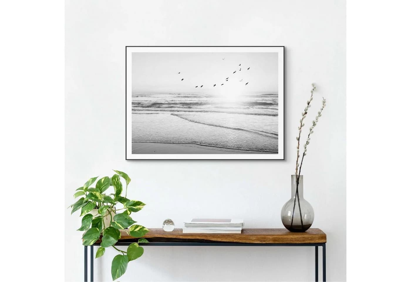 REINDERS Kunstdruck Sonnenuntergang Schwarz Weiß MDF