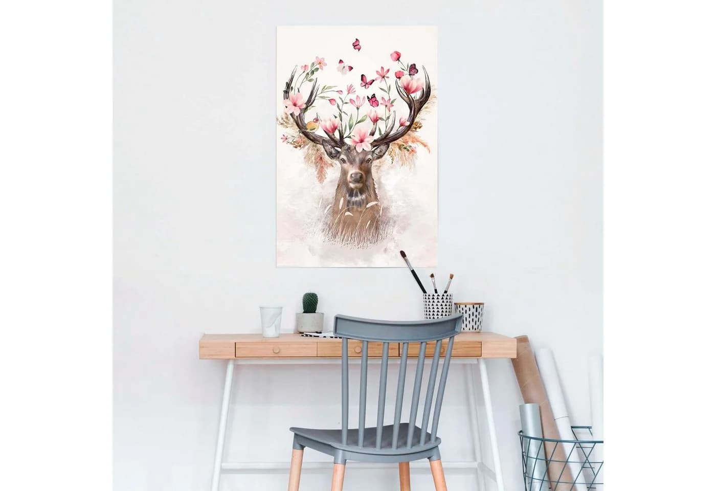 Reinders! Poster Hirsch in Blumen Rosa 61x91,5cm