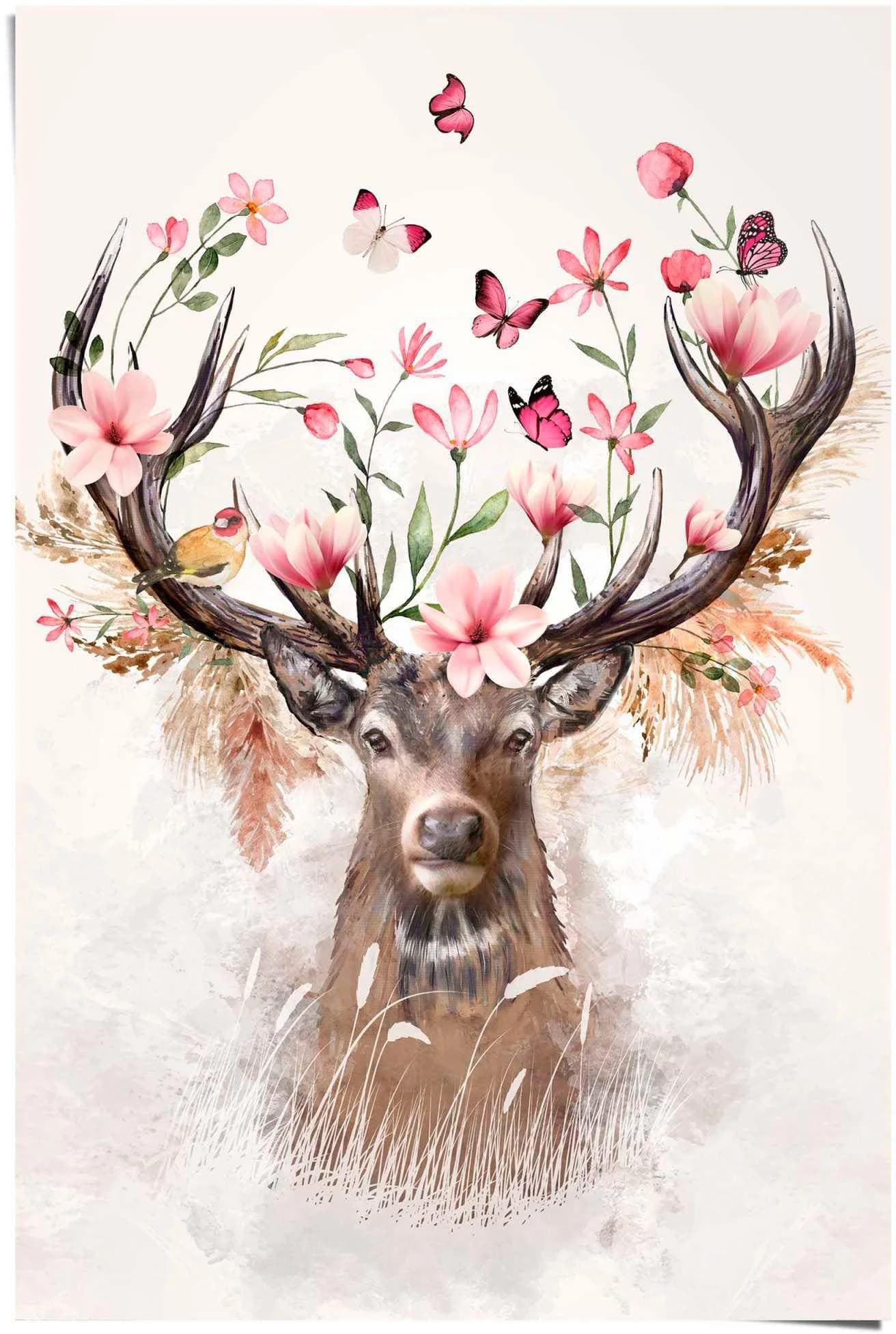 Reinders! Poster Hirsch in Blumen Rosa 61x91,5cm - Bild 3