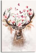 REINDERS Deco-Panel Hirsch in Blumen Rosa Wanddeko Bild 1