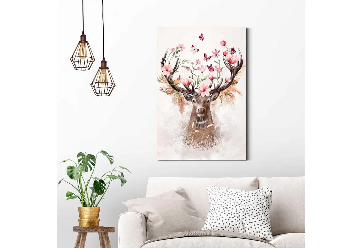 REINDERS Deco-Panel Hirsch in Blumen Rosa Wanddeko - Bild 2