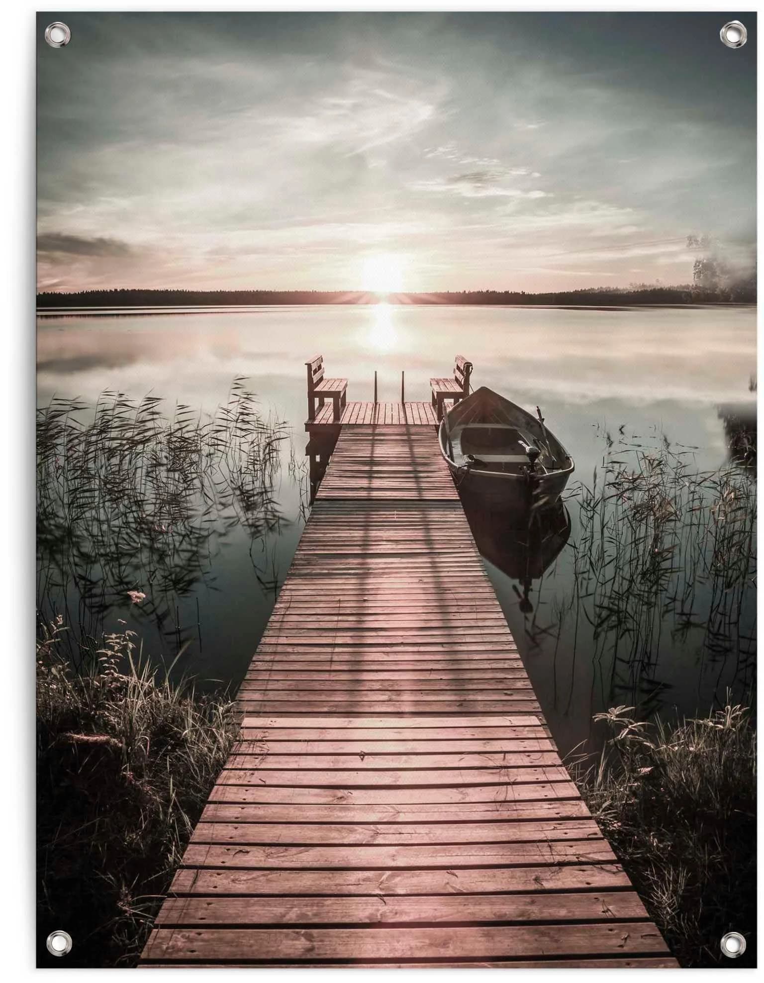 REINDERS Poster 'Steg am See' - Grün Leinwand 60x80cm