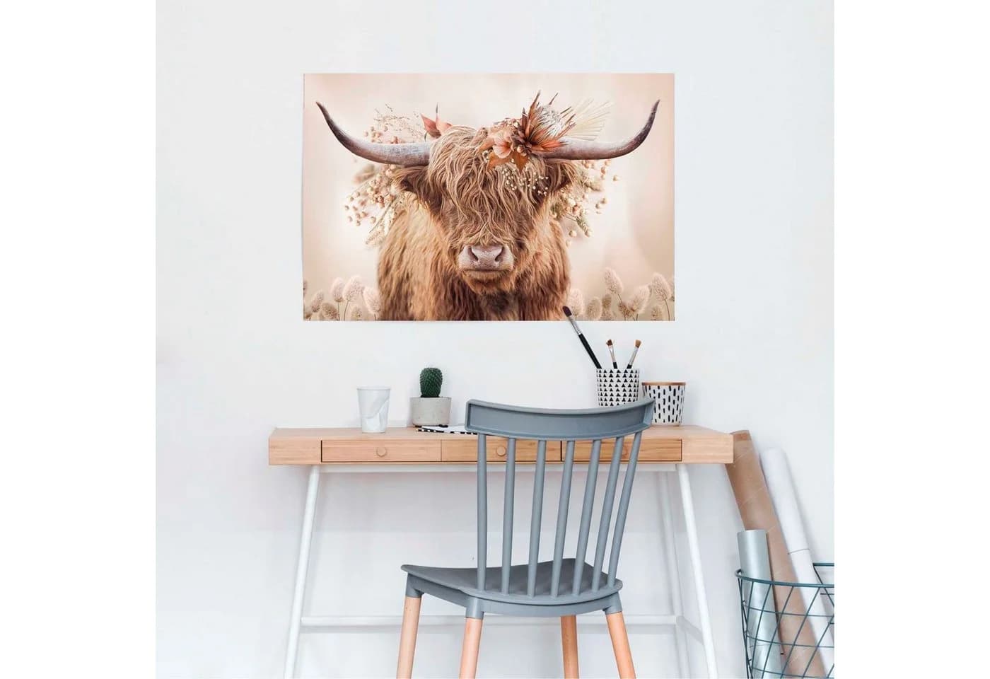 Poster REINDERS Highlander in Blumen Beige Wanddekoration