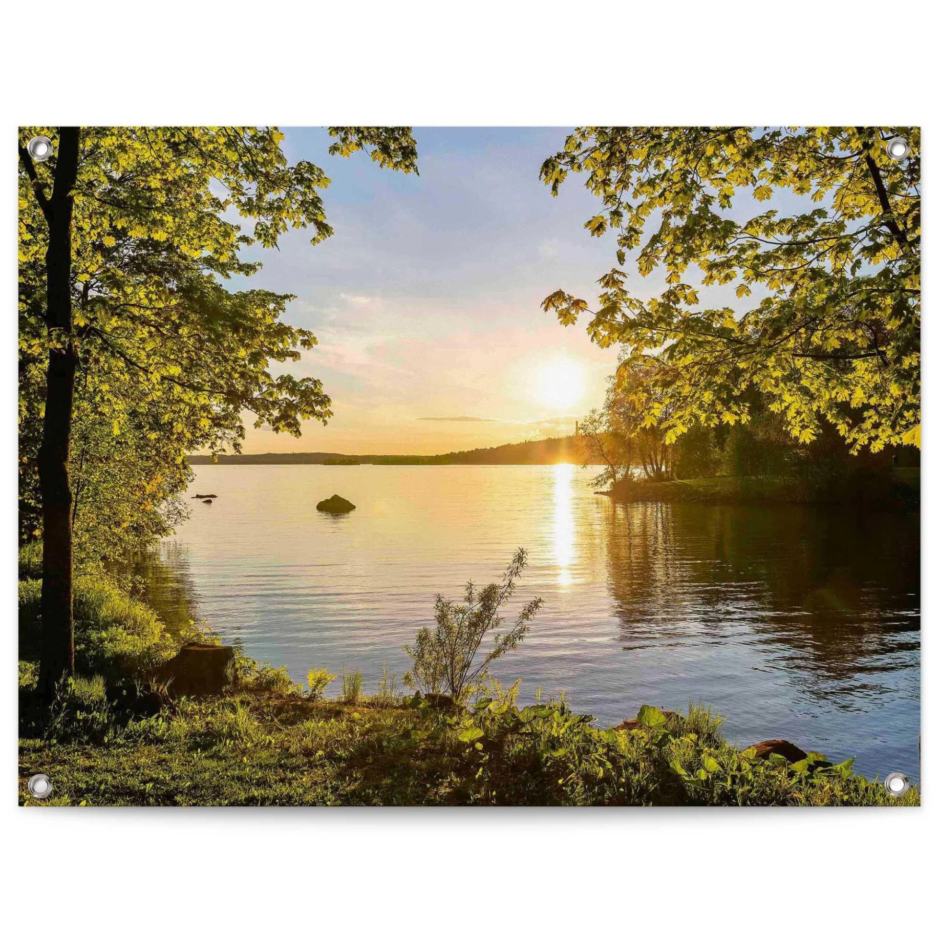 Reinders Sonnenuntergang am See Grün Leinwand Outdoor