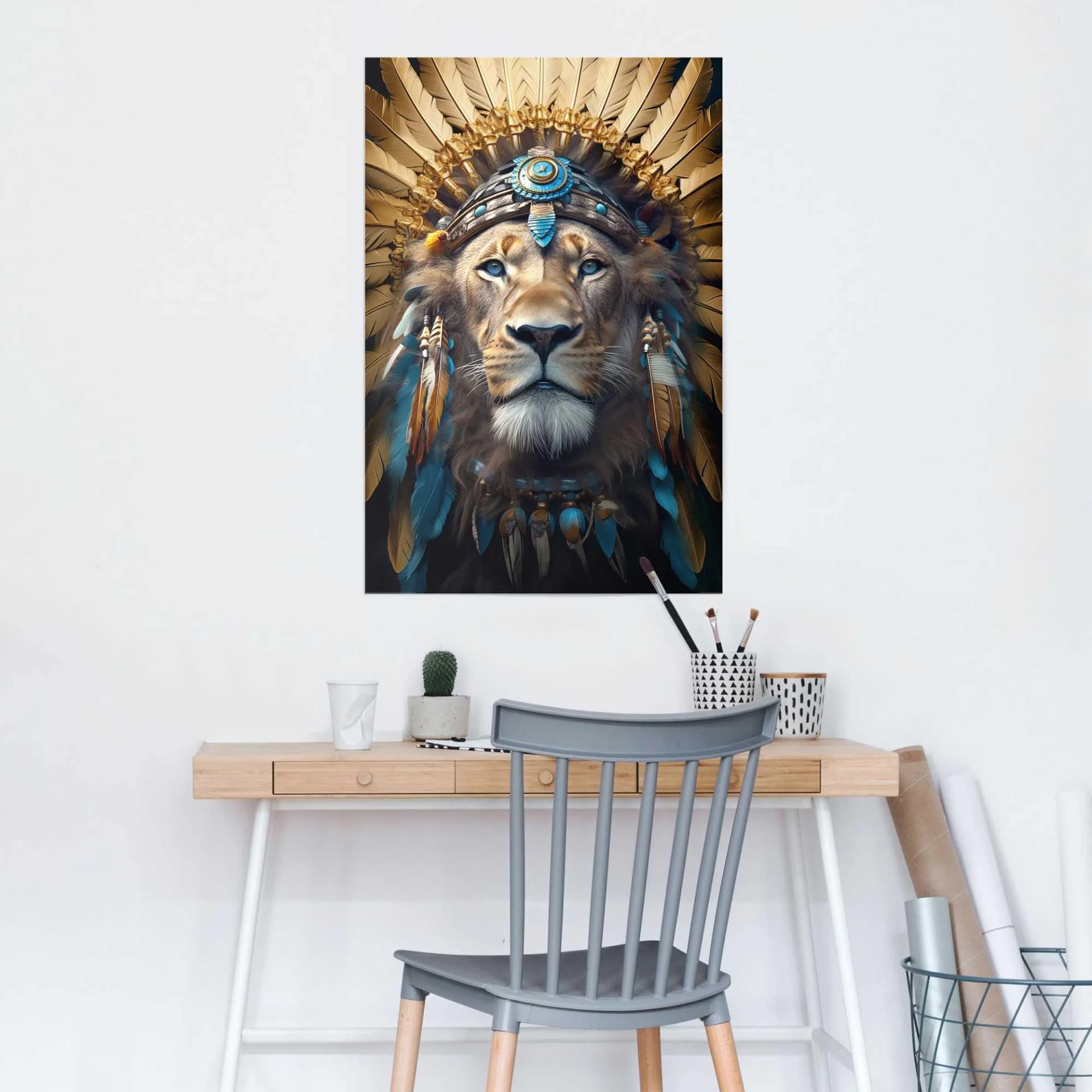 Poster REINDERS Ornament Lion Blau