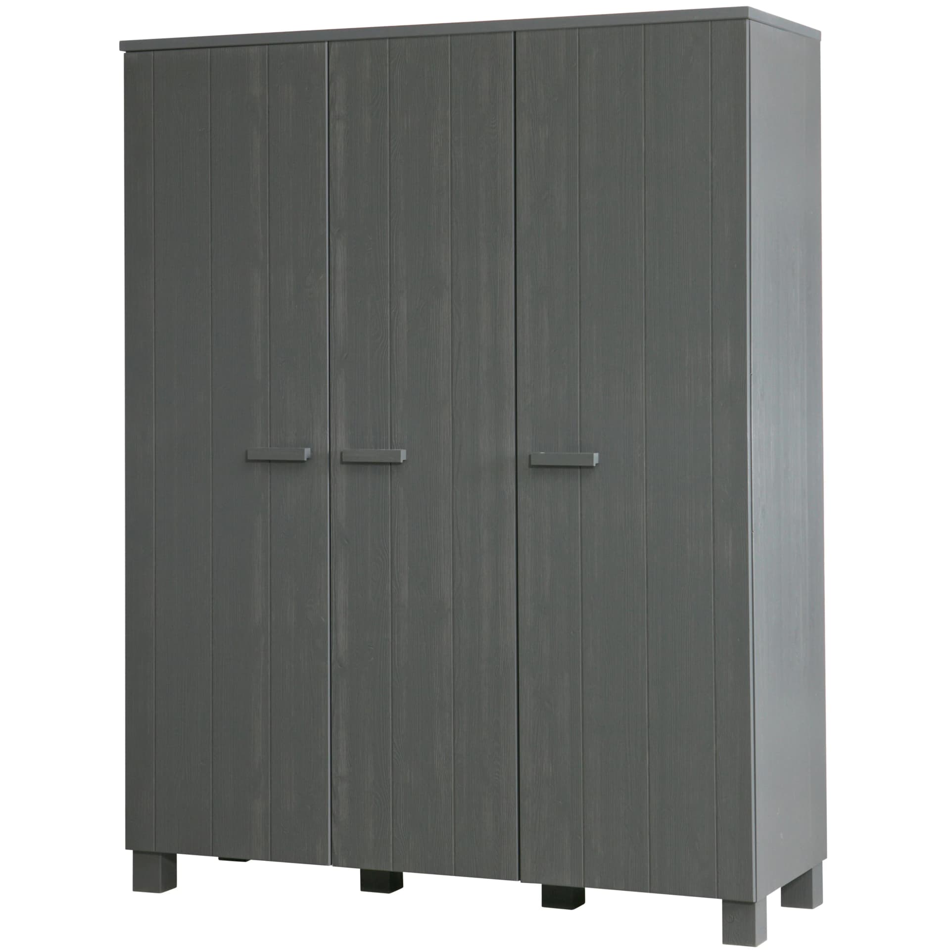 WOOOD Garderobenschrank Dennis 3-türig Grau Stahlgrau Holzwerkstoff
