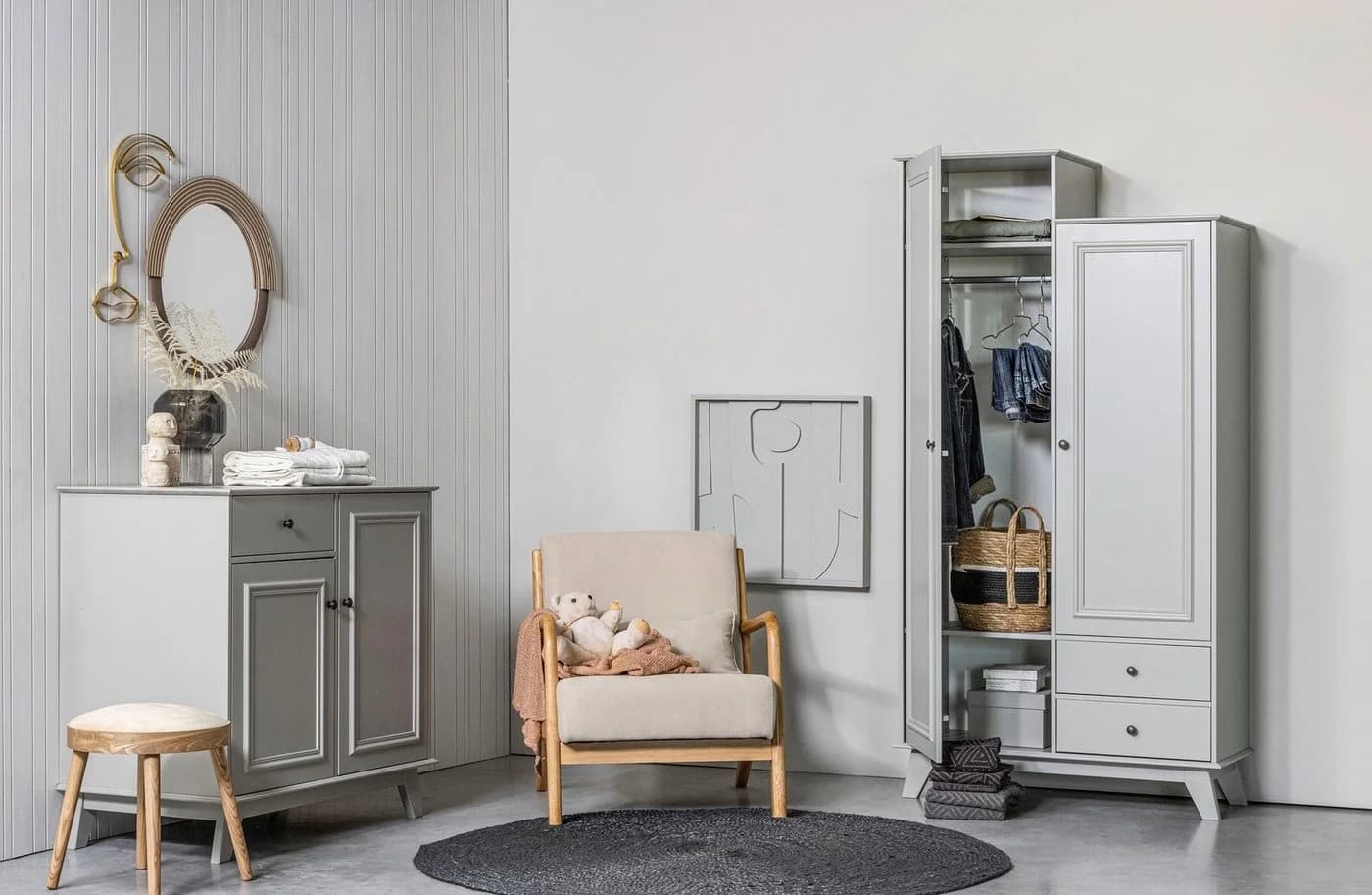 WOOOD Garderobenschrank Lily Grau Asymmetrisch