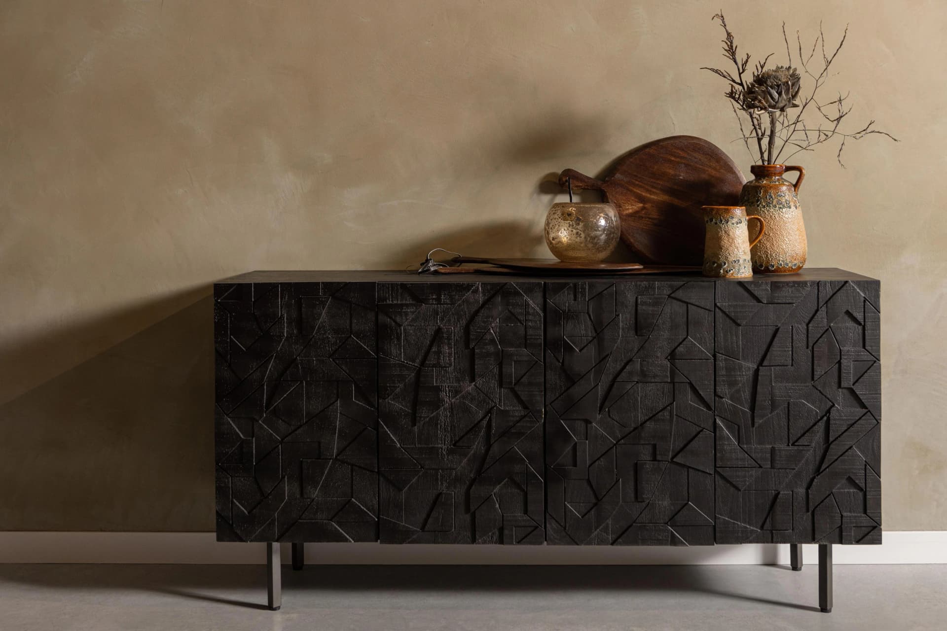 WOOOD Sideboard Counter Massivmangoholz Schwarz mit Dämpfung