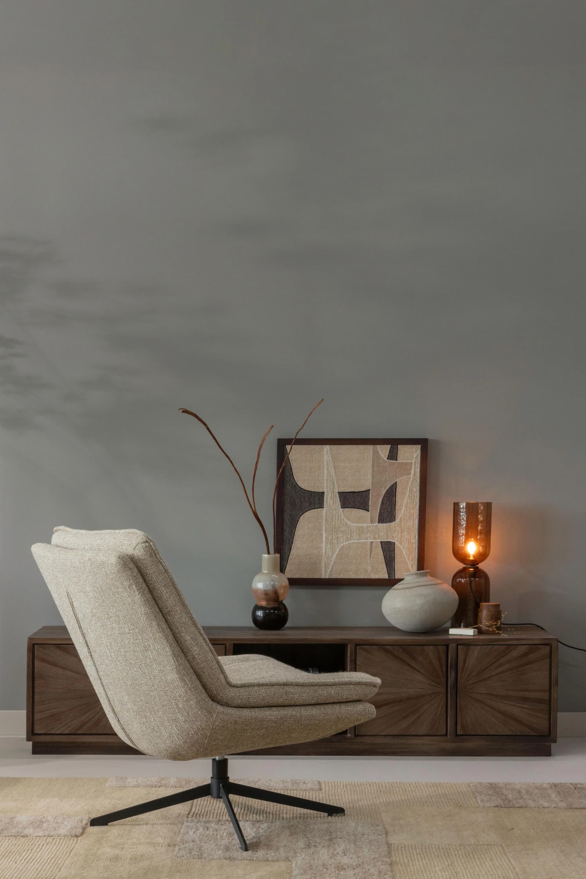 WOOOD Drehsessel Milaro Natur Metall Webstoff