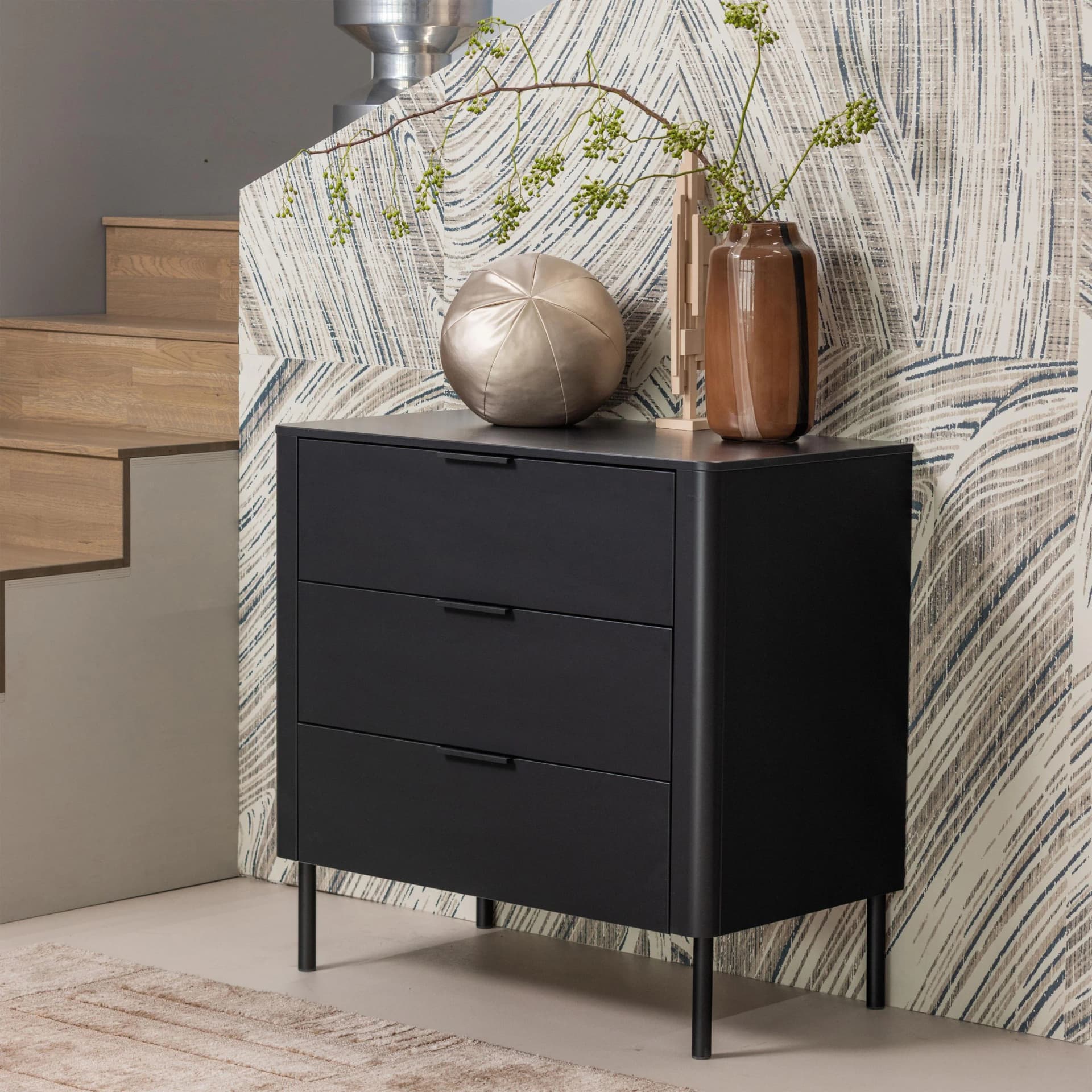 WOOOD Sideboard Gunnar Massivkiefer Schwarz mit Dämpfung