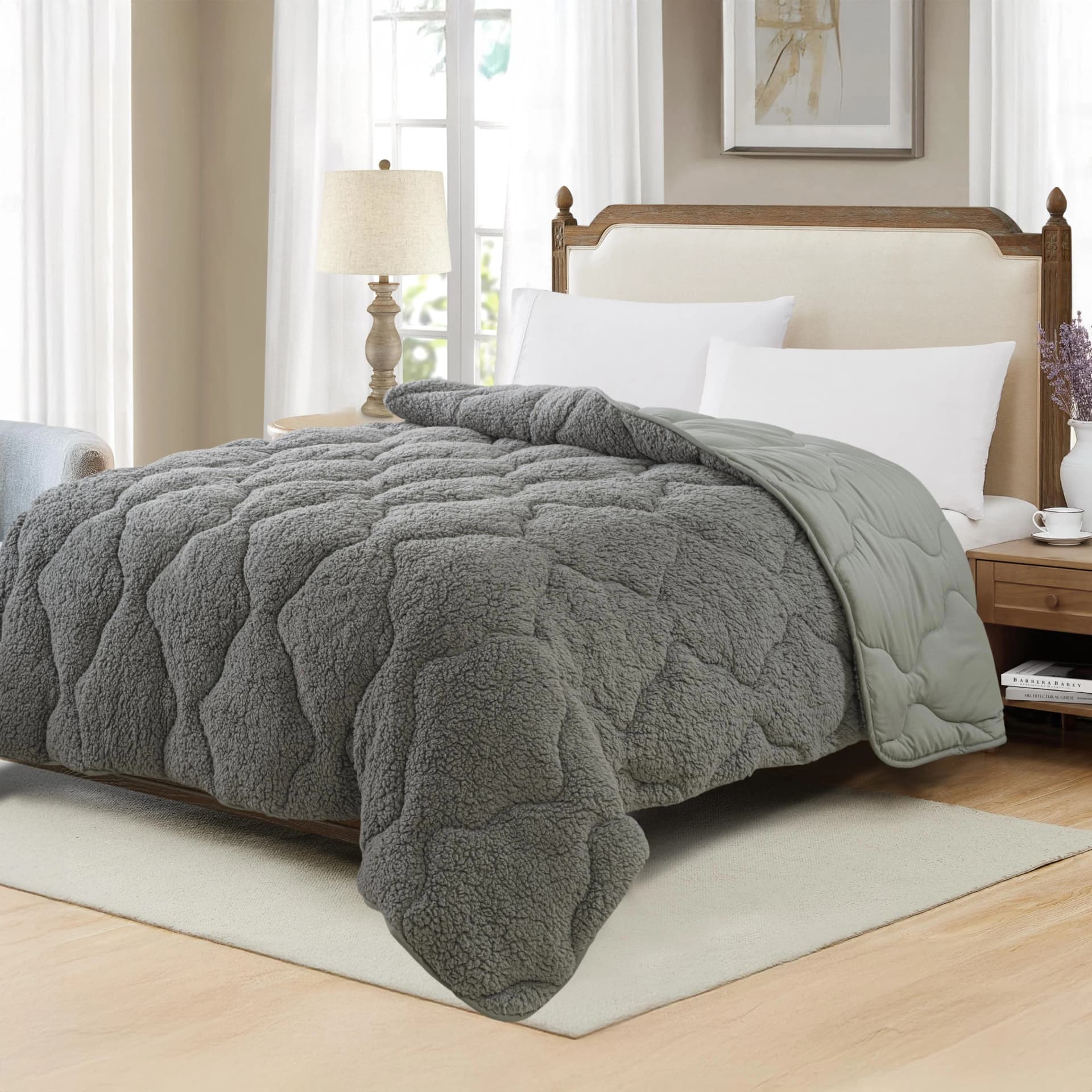 OTTO HOME Elvia Microfaserbettdecke Teddy Plüsch Anthrazit