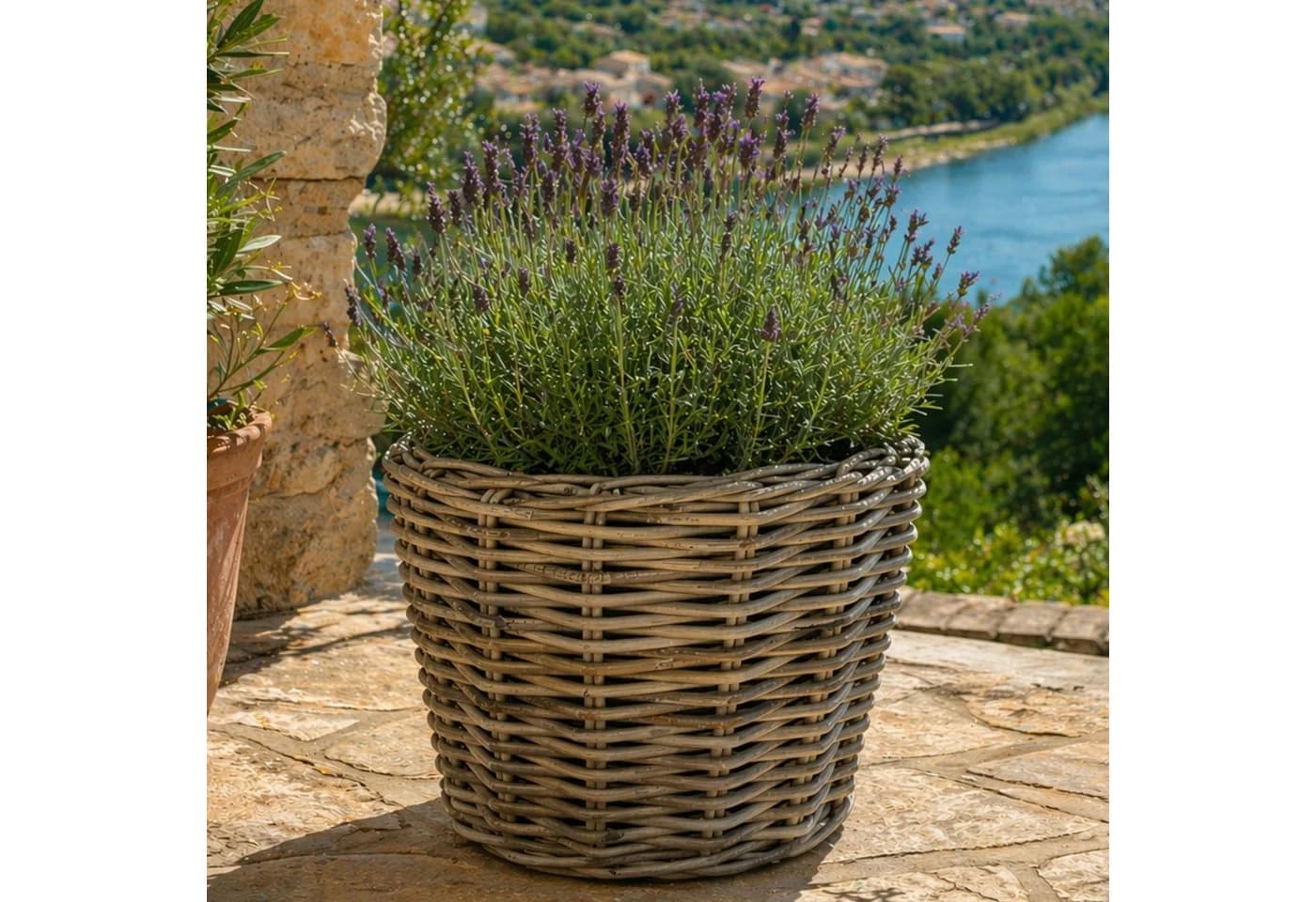 Van der Leeden Blumentopf Rattan Pflanzkorb Braun Schwarz Indoor Outdoor - Bild 2