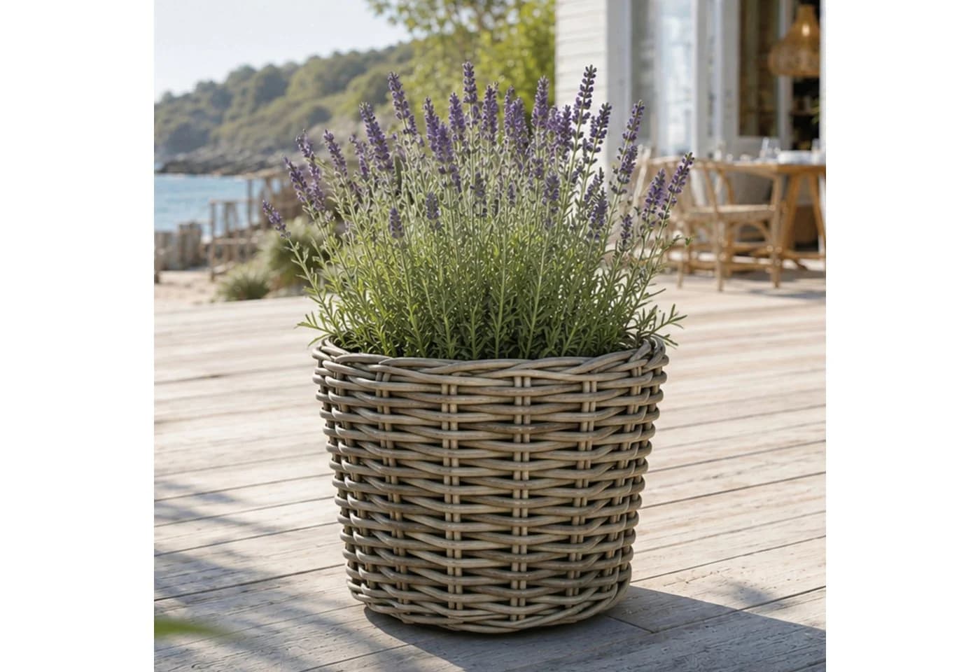 Van der Leeden Pflanzkorb Rattan Braun Schwarz Indoor Outdoor - Bild 2
