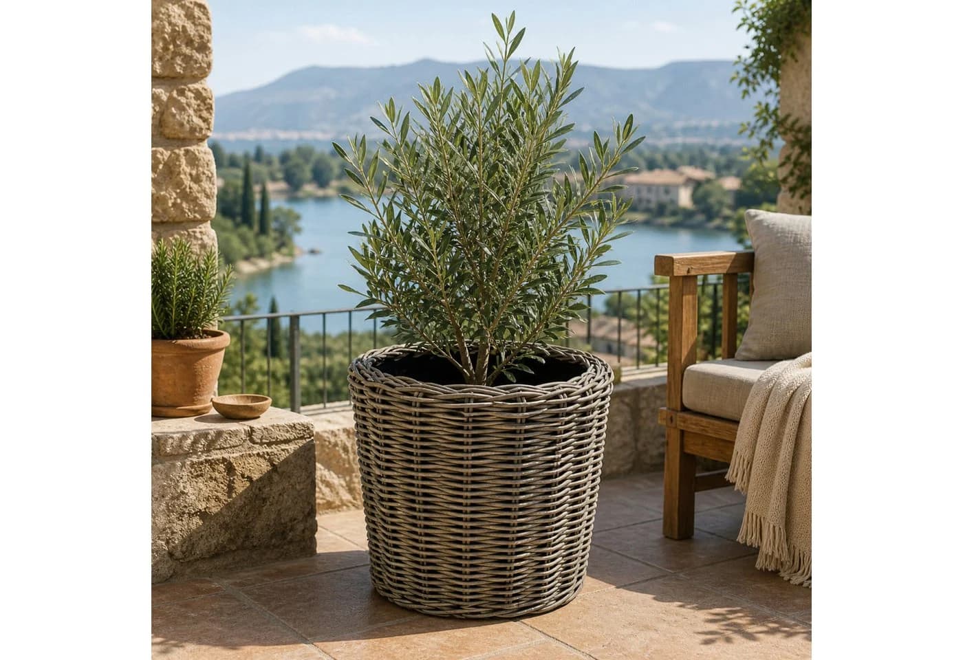 Van der Leeden Blumentopf Blumenkorb 33L Rattan Braun/Schwarz - Bild 2