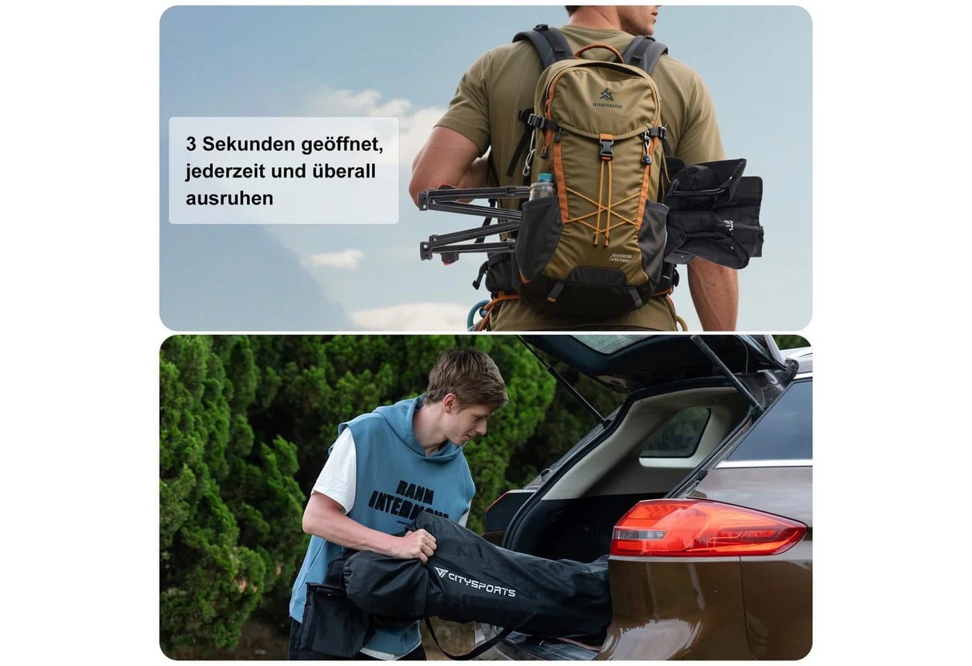 CITYSPORTS Campingstuhl Faltbar mit Fußablage Schwarz - Bild 5