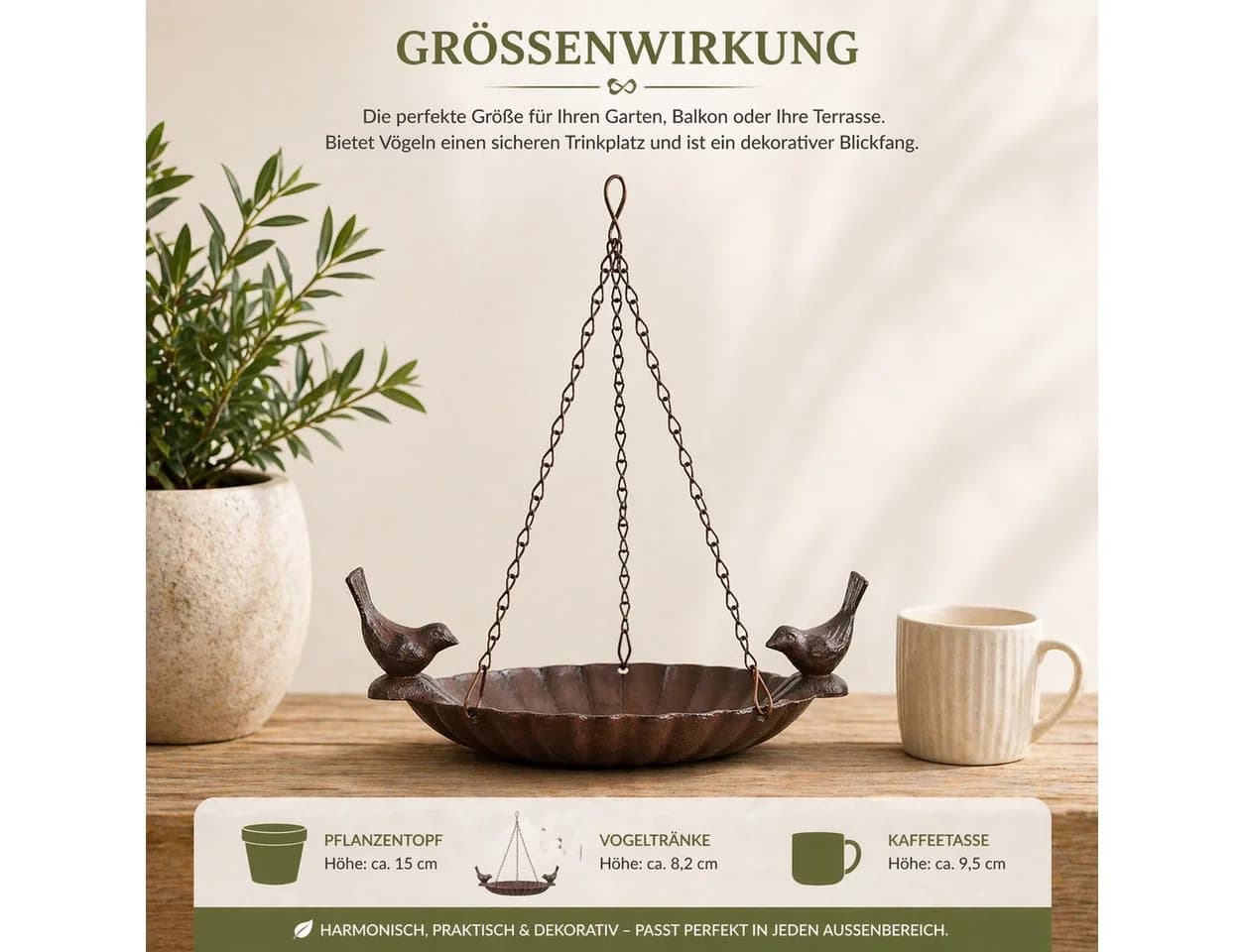 esschert design Hängende Vogeltränke aus Gusseisen mit 2 Vögeln - Bild 4
