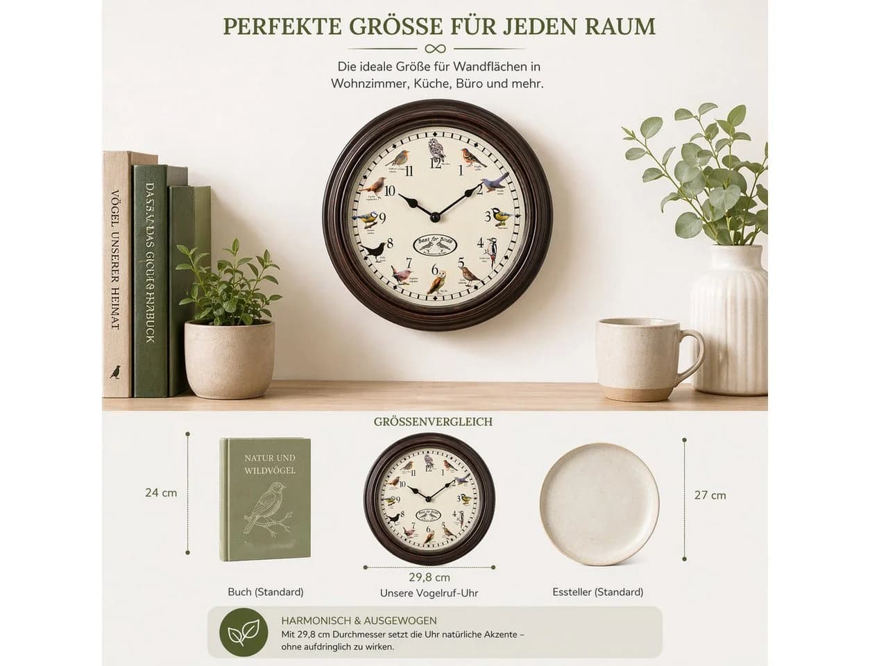 esschert design Wanduhr mit Vogelgezwitscher 29,8 cm Braun - Bild 4