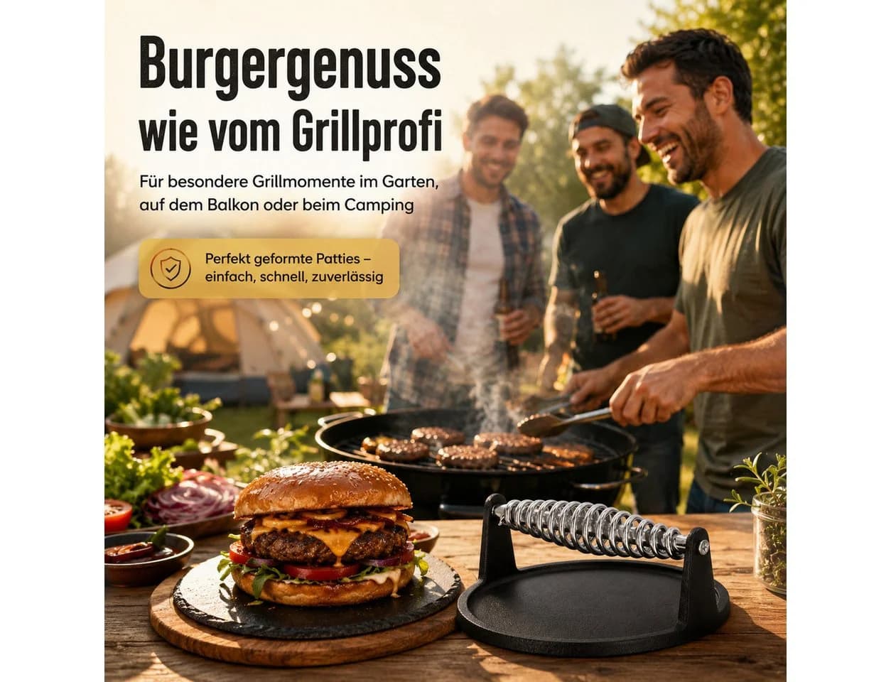 esschert design Burgerpresse Gusseisen mit Grillmuster & Holzgriff - Bild 4