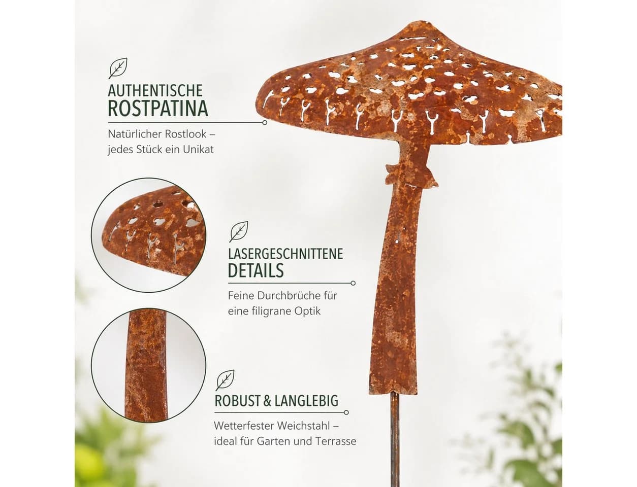 esschert design Gartenstecker Pilz Weichstahl Rost - Bild 3