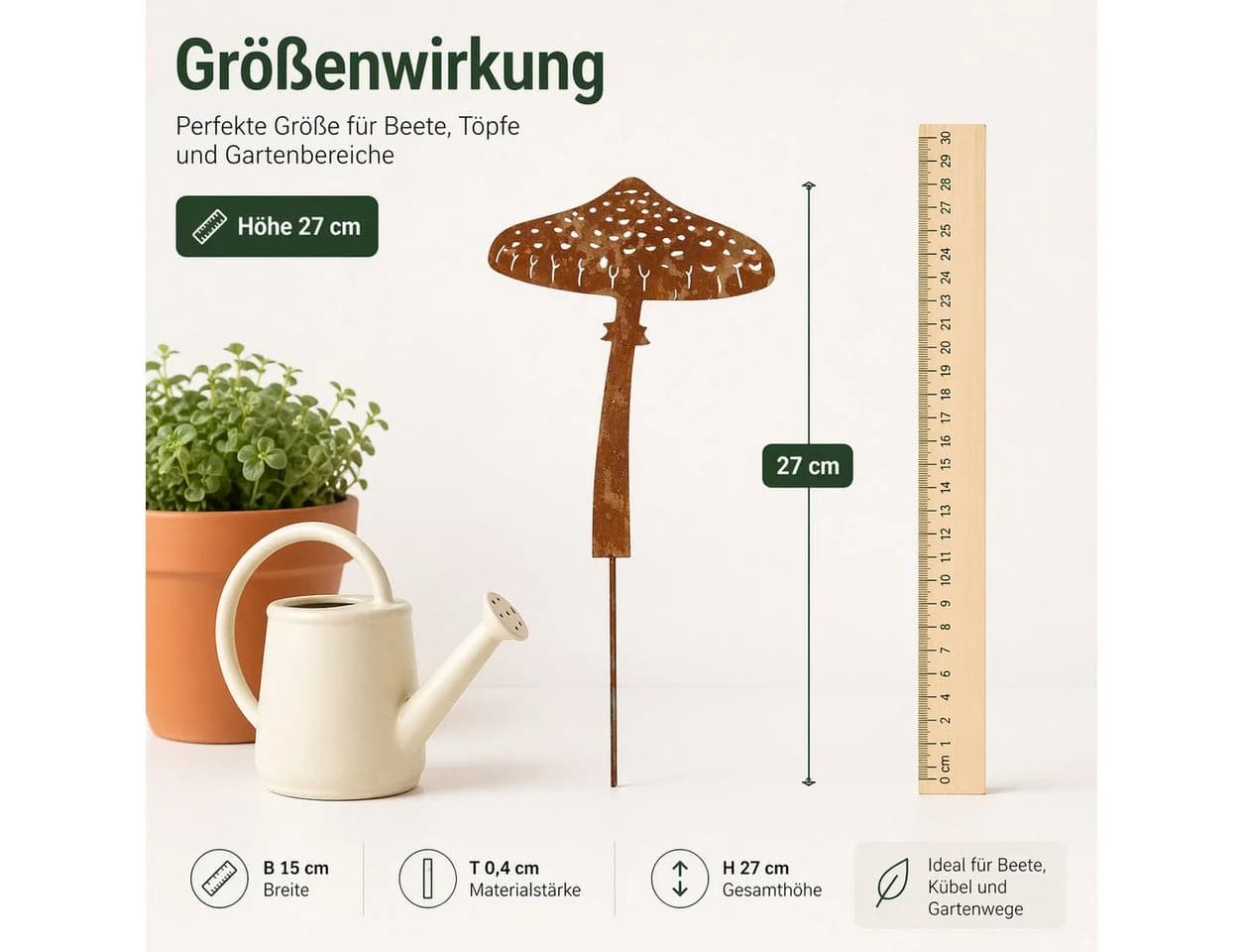 esschert design Gartenstecker Pilz Weichstahl Rost - Bild 4