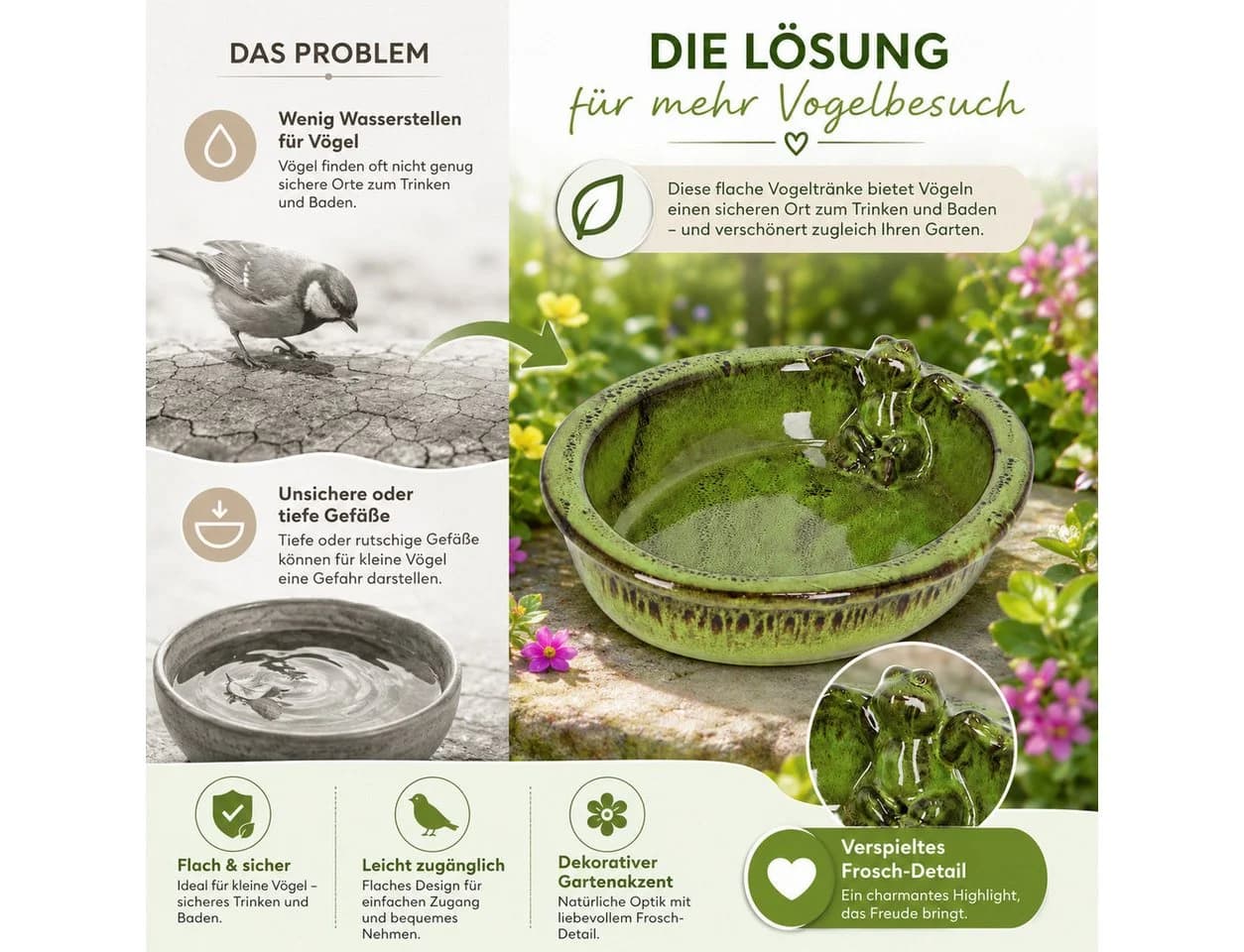 esschert design Vogeltränke Keramik oval mit Frosch grün - Bild 5